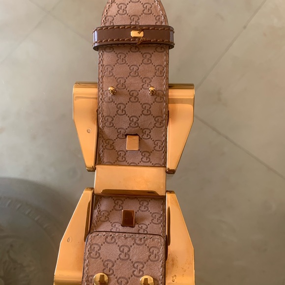 Authentic Gucci brown belt with gold buckle. main image 8